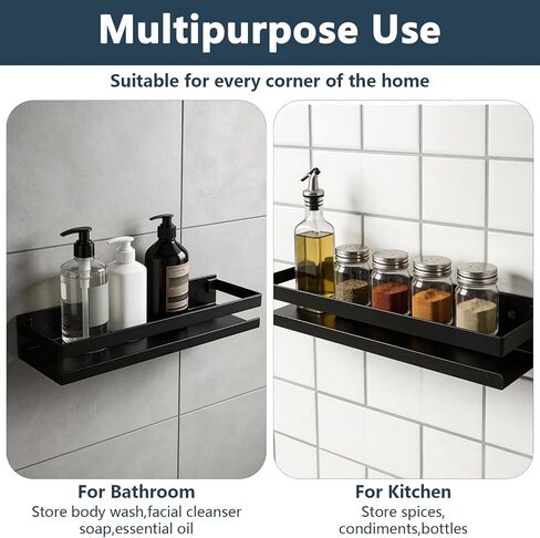 2 Pack Black Floating Shelves for Bathroom - Stainless Steel Floating Shelves for Wall, 15.75 Inch Bathroom Shower Caddy for Kitchen, Living Room in Saudi Arabia