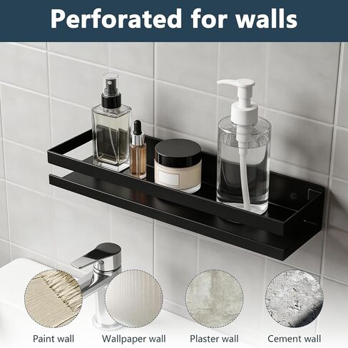 2 Pack Black Floating Shelves for Bathroom - Stainless Steel Floating Shelves for Wall, 15.75 Inch Bathroom Shower Caddy for Kitchen, Living Room in Saudi Arabia