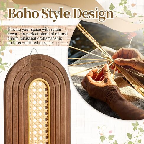 2 Pcs Boho Floating Shelves, 14.5 x 11.8 Inch Wooden Arch Plant Wall Shelf Mid Century Rattan Wall Shelf for Home, Office, Living Room, Small Ornaments (Brown) in Saudi Arabia