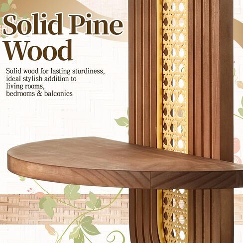 2 Pcs Boho Floating Shelves, 14.5 x 11.8 Inch Wooden Arch Plant Wall Shelf Mid Century Rattan Wall Shelf for Home, Office, Living Room, Small Ornaments (Brown) in Saudi Arabia
