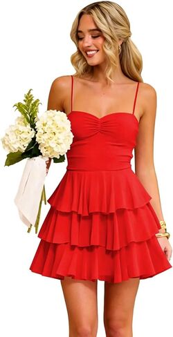 Tiered Ruffles Homecoming Dresses for Teens Spaghetti Strap Chiffon Layerd A-Line Short Prom Dress in Saudi Arabia