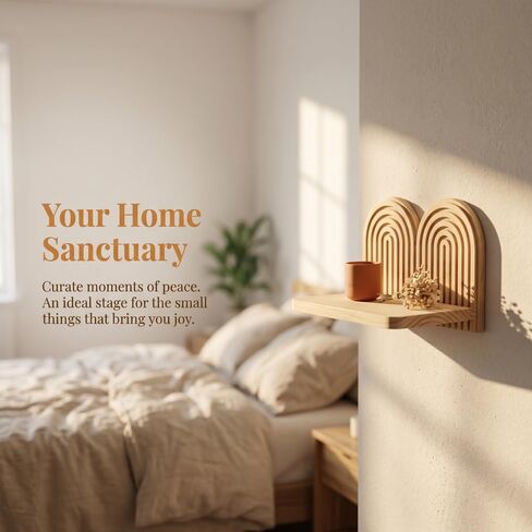 Wood Floating Shelves with Boho Macrame Tassels - Modern Scandinavian Wall-Mounted Shelf, Solid New Zealand Pine for Hanging Plants, Books, Bathroom, Bedroom, Kitchen - Minimalist Aesthetic Home in Kuwait