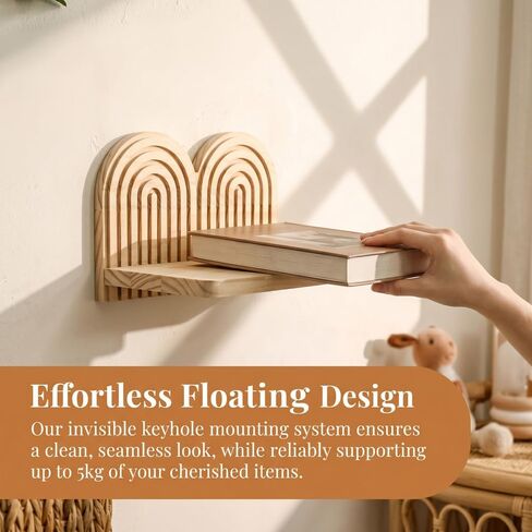 Wood Floating Shelves with Boho Macrame Tassels - Modern Scandinavian Wall-Mounted Shelf, Solid New Zealand Pine for Hanging Plants, Books, Bathroom, Bedroom, Kitchen - Minimalist Aesthetic Home in Kuwait