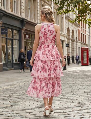 Bbonlinedress Women Halter Floral Dress Summer Wedding Guest Mesh Tiered Beach Vacation Dress Midi Flowy Casual Boho Sundress in Kuwait
