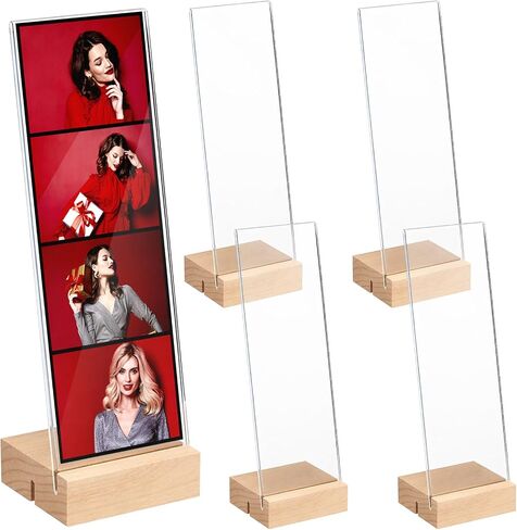 Lineshading 4 حزمة 2 × 6 إطارات كشك صور أكريليك إطار شريط صور واضح مع قاعدة خشبية لفيلم Photobooth حامل صور L T شكل عرض مائل عمودي لحفل زفاف الذكرى السنوية لعرض سطح المكتب in Kuwait