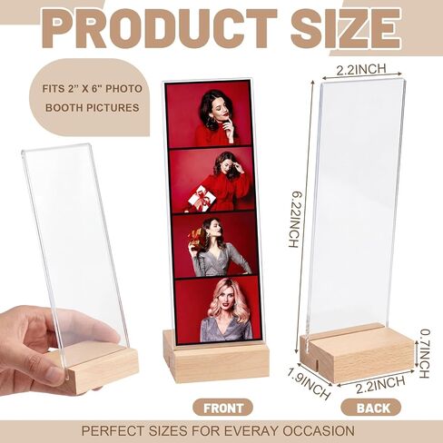 Lineshading 4 حزمة 2 × 6 إطارات كشك صور أكريليك إطار شريط صور واضح مع قاعدة خشبية لفيلم Photobooth حامل صور L T شكل عرض مائل عمودي لحفل زفاف الذكرى السنوية لعرض سطح المكتب in Kuwait