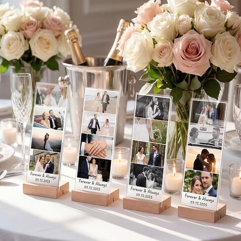 Lineshading 4 حزمة 2 × 6 إطارات كشك صور أكريليك إطار شريط صور واضح مع قاعدة خشبية لفيلم Photobooth حامل صور L T شكل عرض مائل عمودي لحفل زفاف الذكرى السنوية لعرض سطح المكتب in Kuwait