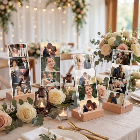 Lineshading 4 حزمة 2 × 6 إطارات كشك صور أكريليك إطار شريط صور واضح مع قاعدة خشبية لفيلم Photobooth حامل صور L T شكل عرض مائل عمودي لحفل زفاف الذكرى السنوية لعرض سطح المكتب in Kuwait