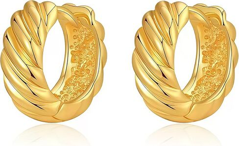 Small Chunky Huggie Hoop Earrings for Women - 18K Gold Plated Boho Ethnic, Hypoallergenic Dainty Vintage Gifts for Women in Saudi Arabia