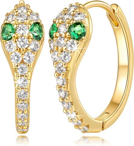 14K Gold Earrings for Women 14K Gold Hoop Earrings for Women | Gold Hoop Earrings for Women Hoops with Retro Cubic Zirconia Snakes Head Wrap Design Unique Snake Hoop Earrings for Women in Saudi Arabia
