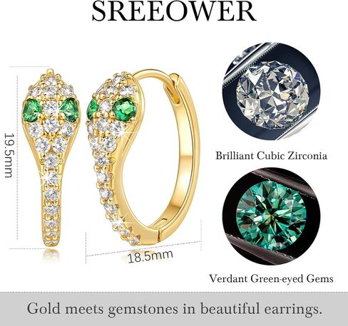 14K Gold Earrings for Women 14K Gold Hoop Earrings for Women | Gold Hoop Earrings for Women Hoops with Retro Cubic Zirconia Snakes Head Wrap Design Unique Snake Hoop Earrings for Women in Saudi Arabia