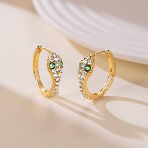14K Gold Earrings for Women 14K Gold Hoop Earrings for Women | Gold Hoop Earrings for Women Hoops with Retro Cubic Zirconia Snakes Head Wrap Design Unique Snake Hoop Earrings for Women in Saudi Arabia