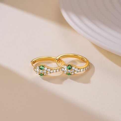 14K Gold Earrings for Women 14K Gold Hoop Earrings for Women | Gold Hoop Earrings for Women Hoops with Retro Cubic Zirconia Snakes Head Wrap Design Unique Snake Hoop Earrings for Women in Saudi Arabia