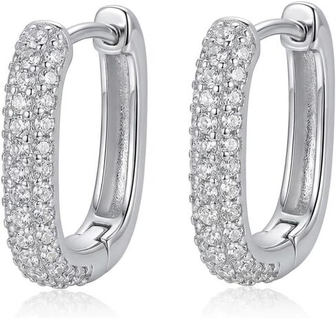 Hoop Earrings for Women Cubic Zirconia Pave Huggies Lightweight Hypoallergenic Fashion Jewelry for Daily Wear Anniversary Birthday Gift in Saudi Arabia