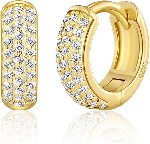 BMMYE Small Cubic Zirconia Hoops Hypoallergenic Huggies Nickel Free 925 Silver Huggie Earrings Mini 14K Gold Plated Earrings Cartilage Hoop 8/12/16/20mm in Saudi Arabia