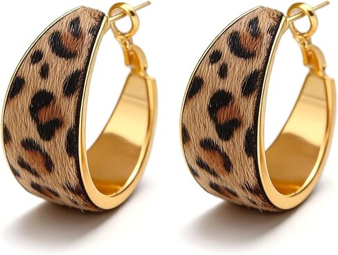 Leopard Earrings Leopard Print Hoop Earrings for Women Vintage Animal Print Large Hoop Earring Geometric Chunky Large Earring Trendy Statement Jewelry Accessories Birthday Gifts in Saudi Arabia