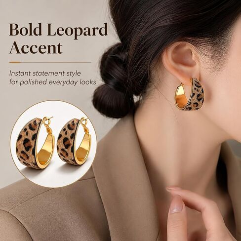 Leopard Earrings Leopard Print Hoop Earrings for Women Vintage Animal Print Large Hoop Earring Geometric Chunky Large Earring Trendy Statement Jewelry Accessories Birthday Gifts in Saudi Arabia