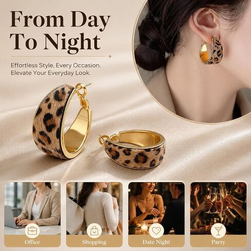 Leopard Earrings Leopard Print Hoop Earrings for Women Vintage Animal Print Large Hoop Earring Geometric Chunky Large Earring Trendy Statement Jewelry Accessories Birthday Gifts in Saudi Arabia