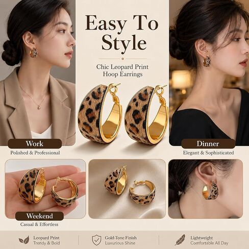 Leopard Earrings Leopard Print Hoop Earrings for Women Vintage Animal Print Large Hoop Earring Geometric Chunky Large Earring Trendy Statement Jewelry Accessories Birthday Gifts in Saudi Arabia