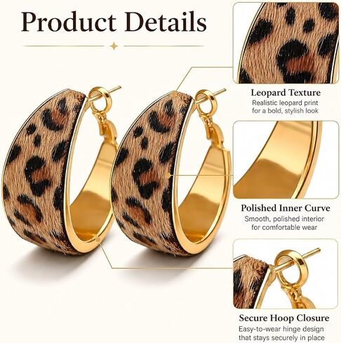 Leopard Earrings Leopard Print Hoop Earrings for Women Vintage Animal Print Large Hoop Earring Geometric Chunky Large Earring Trendy Statement Jewelry Accessories Birthday Gifts in Saudi Arabia