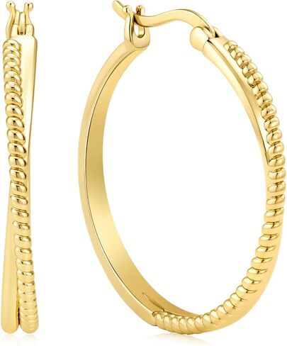 14K Gold Hoop Earrings 30mm 14kt Yellow Twisted Braided X Shape Textured Huggie Hoops Hypoallergenic Jewelry for Women in Saudi Arabia