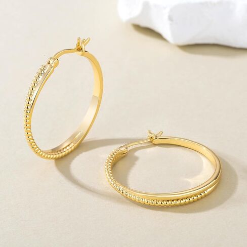 14K Gold Hoop Earrings 30mm 14kt Yellow Twisted Braided X Shape Textured Huggie Hoops Hypoallergenic Jewelry for Women in Saudi Arabia