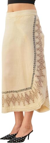 SARJANA Women's Cotton Solid Hand-Block Wrap Skirt Hippie Boho Baggy Ethnic Long Skirt Free Size in Saudi Arabia