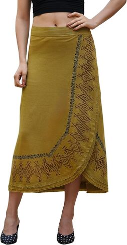 SARJANA Women's Cotton Solid Hand-Block Wrap Skirt Hippie Boho Baggy Ethnic Long Skirt Free Size in Saudi Arabia