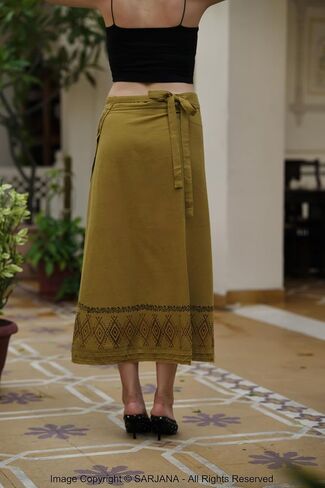 SARJANA Women's Cotton Solid Hand-Block Wrap Skirt Hippie Boho Baggy Ethnic Long Skirt Free Size in Saudi Arabia