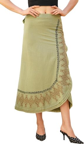 SARJANA Women's Cotton Solid Hand-Block Wrap Skirt Hippie Boho Baggy Ethnic Long Skirt Free Size in Saudi Arabia