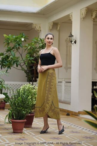 SARJANA Women's Cotton Solid Hand-Block Wrap Skirt Hippie Boho Baggy Ethnic Long Skirt Free Size in Saudi Arabia