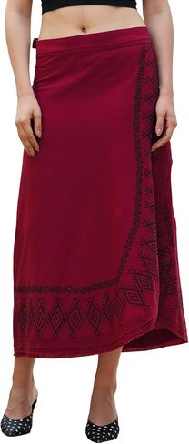SARJANA Women's Cotton Solid Hand-Block Wrap Skirt Hippie Boho Baggy Ethnic Long Skirt Free Size in Saudi Arabia