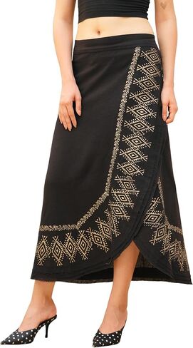 SARJANA Women's Cotton Solid Hand-Block Wrap Skirt Hippie Boho Baggy Ethnic Long Skirt Free Size in Saudi Arabia