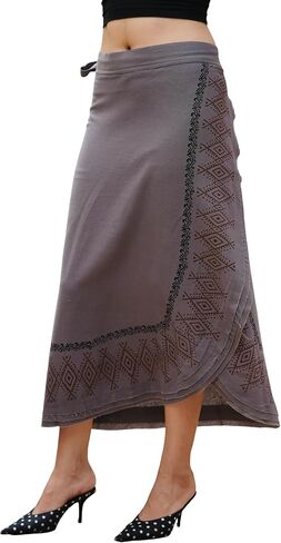 SARJANA Women's Cotton Solid Hand-Block Wrap Skirt Hippie Boho Baggy Ethnic Long Skirt Free Size in Saudi Arabia