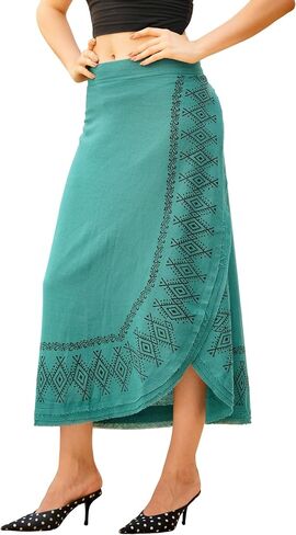 SARJANA Women's Cotton Solid Hand-Block Wrap Skirt Hippie Boho Baggy Ethnic Long Skirt Free Size in Saudi Arabia