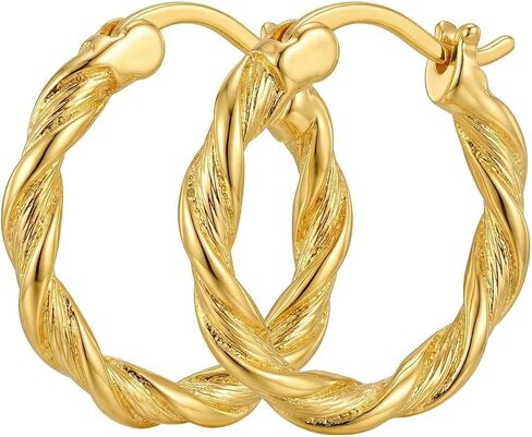 14K Gold Hoop Earrings for Women 20mm Gold Earrings for Women Trendy 14k Gold Huggie Earring for Women Hoops Unique Twisted Beaded Pattern Womens Hoops Earring in Saudi Arabia