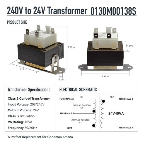 240V to 24V Transformer 0130M00138S Compatible with Goodman Amana 40VA Furnace Transformers, HVAC Parts Replaces B1141643 B11416-43 PF40224 L38264, 208/240V to 24V Furnace Transformer, Class 2 Control in Kuwait