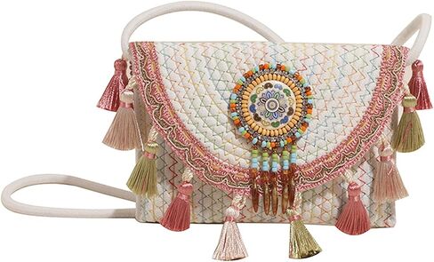 Mandala Bohemian Knitted Envelope Purses Cute Boho Beach Woven Small Shoulder Bags for Women in Saudi Arabia