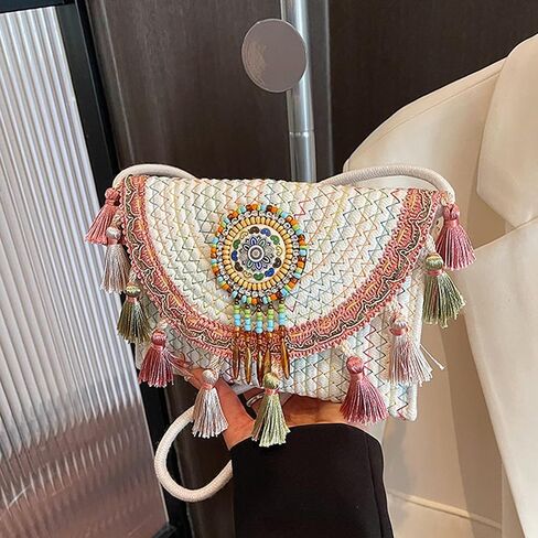 Mandala Bohemian Knitted Envelope Purses Cute Boho Beach Woven Small Shoulder Bags for Women in Kuwait