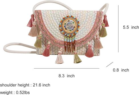 Mandala Bohemian Knitted Envelope Purses Cute Boho Beach Woven Small Shoulder Bags for Women in Kuwait