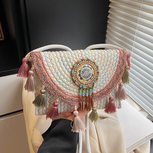 Mandala Bohemian Knitted Envelope Purses Cute Boho Beach Woven Small Shoulder Bags for Women in Kuwait