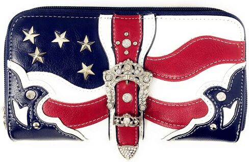 Premium American National Flag Rhinestone Handbag, Messenger bag, Wallet in Multi Colors (American Flag Blue buckle) in Saudi Arabia