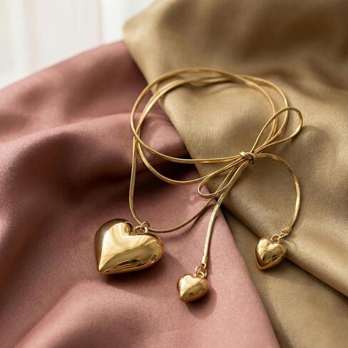 Chunky Heart Tie Necklace for Women, Wrap Choker with Heart Locket Pendant, in Kuwait