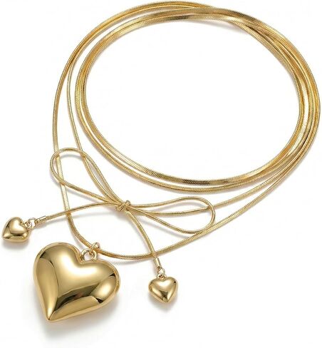 Chunky Heart Tie Necklace for Women, Wrap Choker with Heart Locket Pendant, in Saudi Arabia