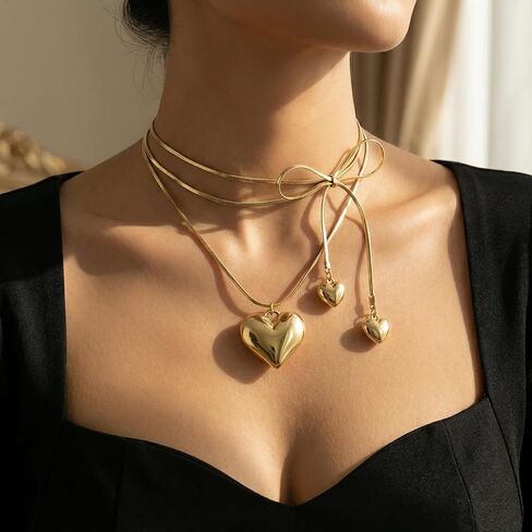 Chunky Heart Tie Necklace for Women, Wrap Choker with Heart Locket Pendant, in Kuwait