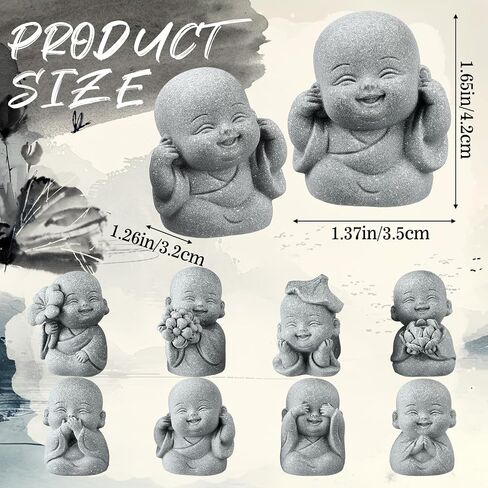 Hoteam 8 Pcs Laughing Buddha Statue Small Zen Monk Praying Sandstone Sculptures for Luck Feng Shui Decor Car Dashboard Home Living Room Office Desk Decor in Kuwait