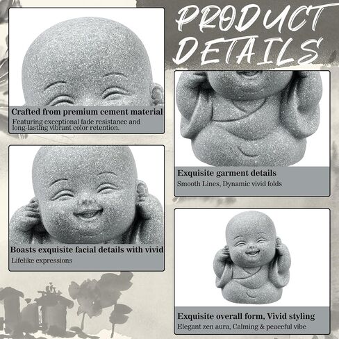 Hoteam 8 Pcs Laughing Buddha Statue Small Zen Monk Praying Sandstone Sculptures for Luck Feng Shui Decor Car Dashboard Home Living Room Office Desk Decor in Kuwait