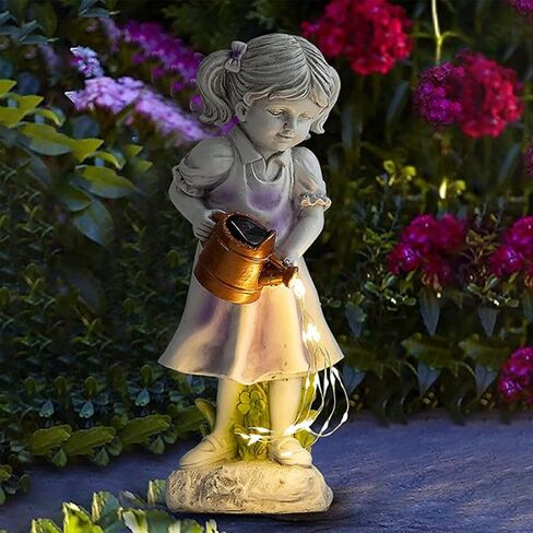 Beautiful Girl Watering The Garden Statue with Solar Fairy Light,Cute Garden and Balcony Statue Decoration for Garden Lovers in Saudi Arabia