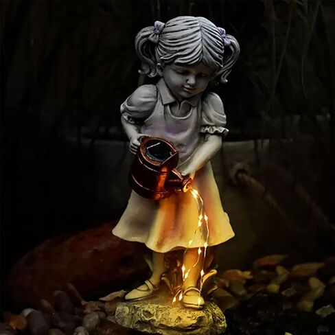 Beautiful Girl Watering The Garden Statue with Solar Fairy Light,Cute Garden and Balcony Statue Decoration for Garden Lovers in Saudi Arabia