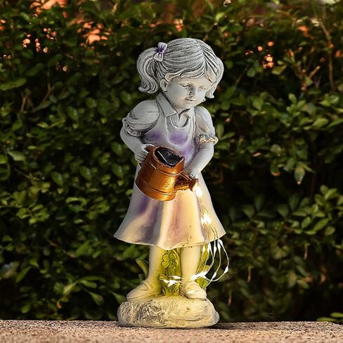Beautiful Girl Watering The Garden Statue with Solar Fairy Light,Cute Garden and Balcony Statue Decoration for Garden Lovers in Saudi Arabia